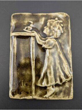 Vintage Pewabic Pottery "Little Blower Girl" Tile Arts & Crafts P. Valloni